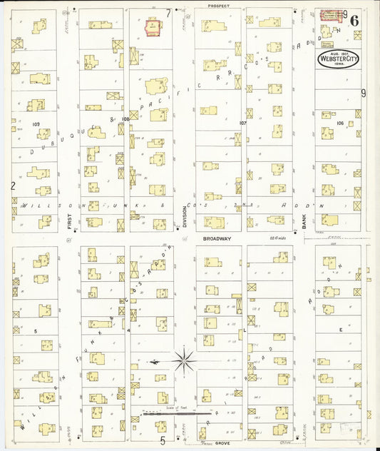 Sanborn Fire Insurance Map from Webster City, Hamilton County, Iowa (1907), Sheet #0006 - Historic Sanborn Fire Insurance Map Print, vintage old map wall art