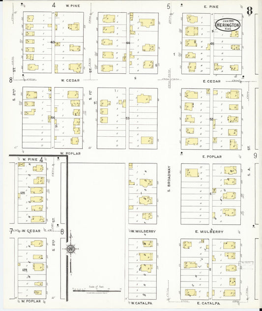 Sanborn Fire Insurance Map from Herington, Dickinson County, Kansas (1918), Sheet #0008 - Historic Sanborn Fire Insurance Map Print, vintage old map wall art, antique decor, genealogy gift, Kansas Kansas map