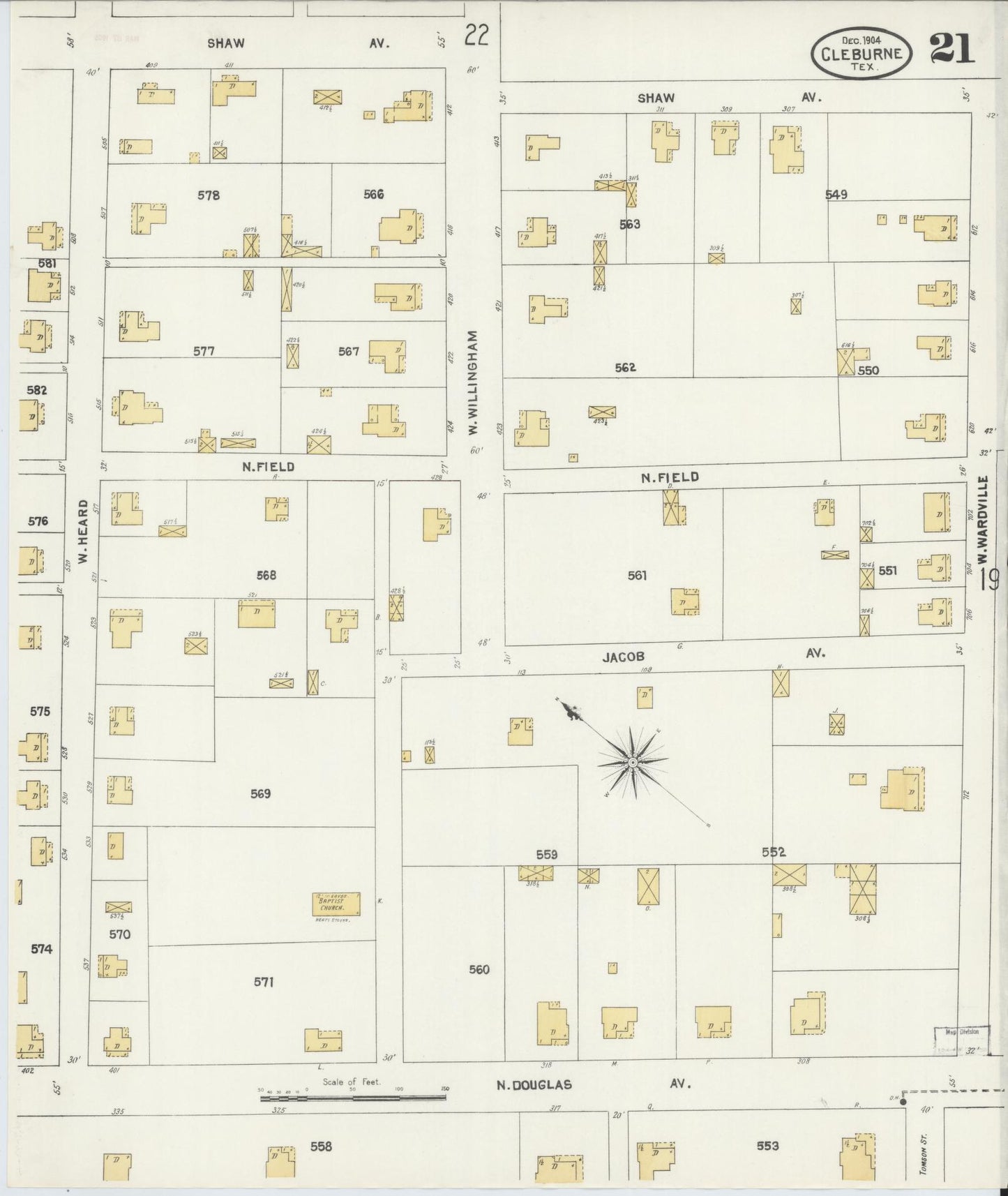 Sanborn Fire Insurance Map from Cleburne, Johnson County, Texas (1904), Sheet #0021 - Historic Sanborn Fire Insurance Map Print, vintage old map wall art, antique decor, genealogy gift, Texas Texas map