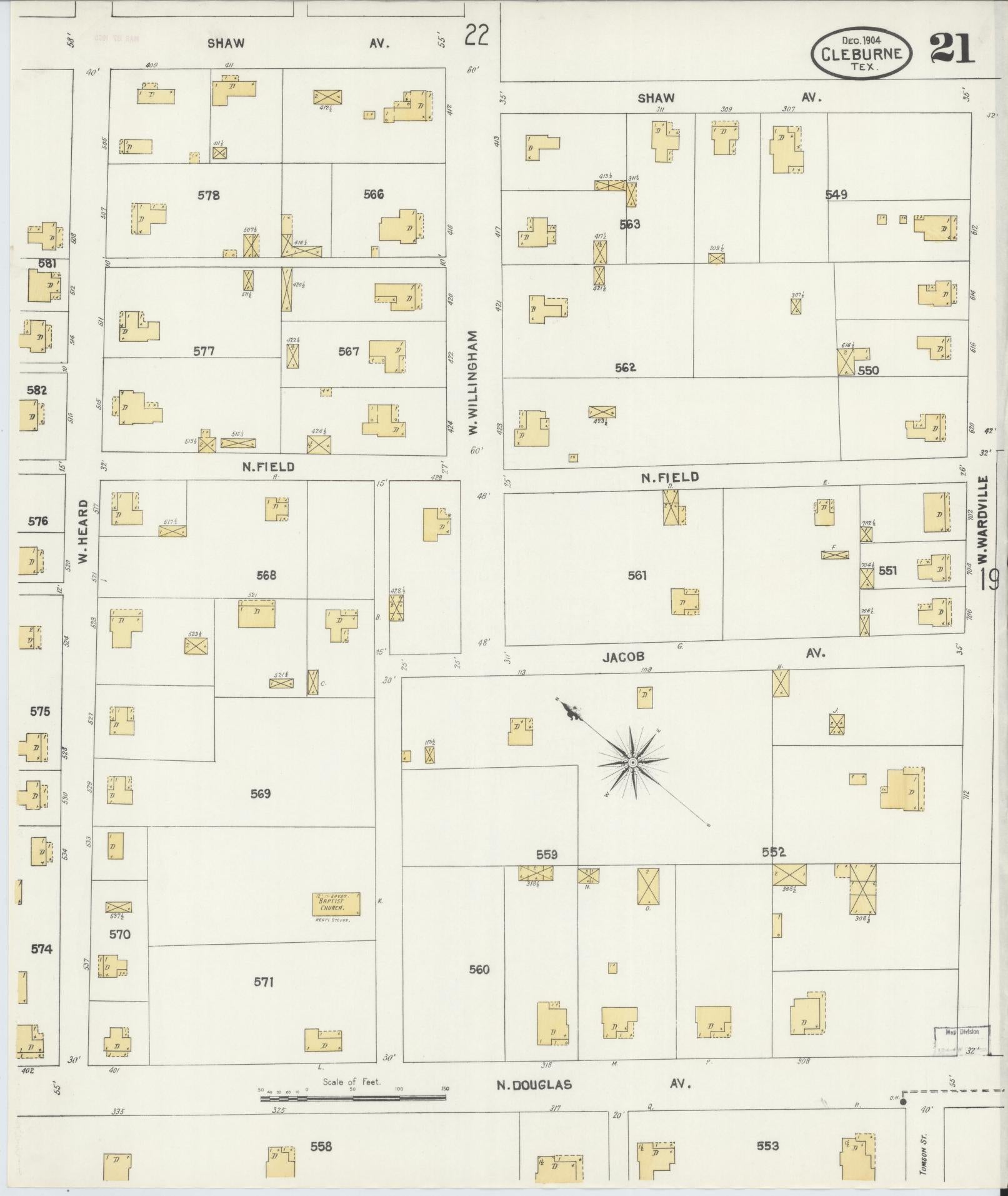 Sanborn Fire Insurance Map from Cleburne, Johnson County, Texas (1904), Sheet #0021 - Historic Sanborn Fire Insurance Map Print, vintage old map wall art, antique decor, genealogy gift, Texas Texas map