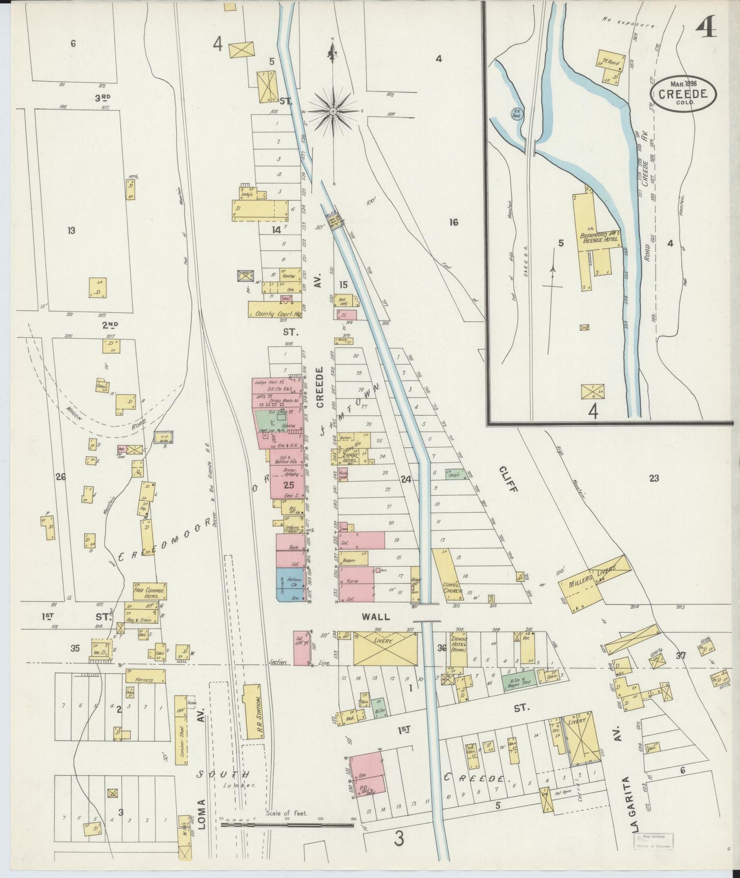 Sanborn Fire Insurance Map from Creede, Mineral County, Colorado (1898), Sheet #0004 - Complete Map Set gallery image, historic Sanborn map, vintage wall art, Colorado Colorado
