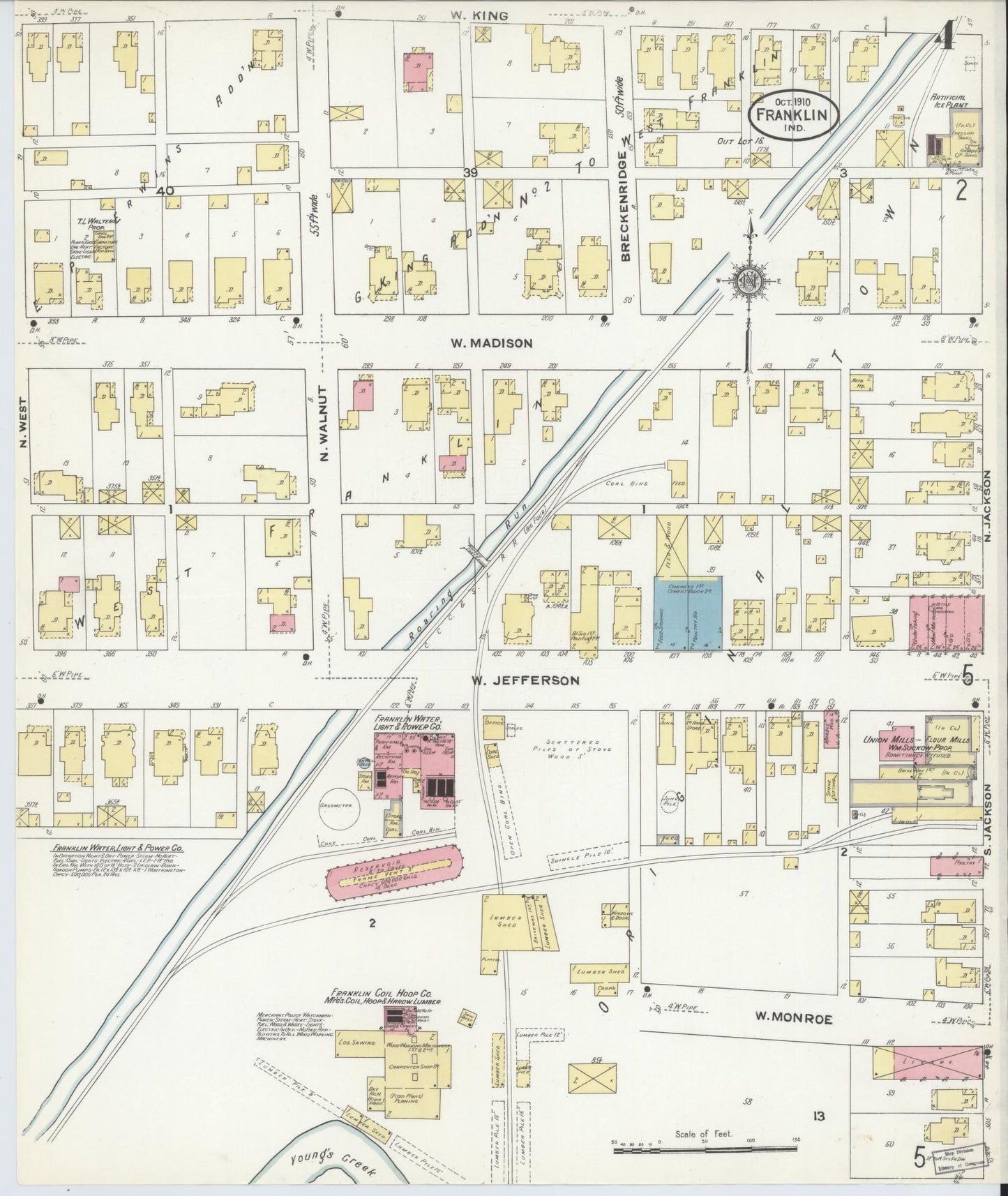 Sanborn Fire Insurance Map from Franklin, Johnson County, Indiana (1910), Sheet #0004 - Complete Map Set gallery image, historic Sanborn map, vintage wall art, Indiana Indiana