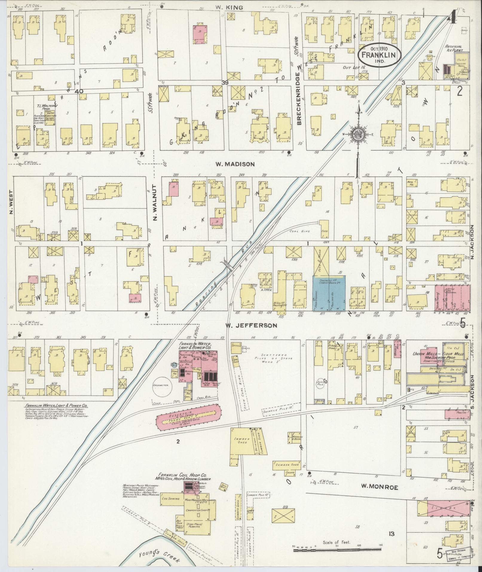Sanborn Fire Insurance Map from Franklin, Johnson County, Indiana (1910), Sheet #0004 - Complete Map Set gallery image, historic Sanborn map, vintage wall art, Indiana Indiana