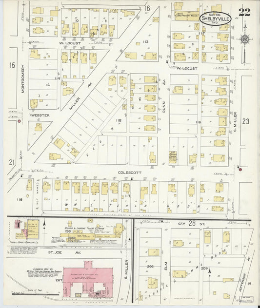 Sanborn Fire Insurance Map from Shelbyville, Shelby County, Indiana (1916), Sheet #0022 - Historic Sanborn Fire Insurance Map Print, vintage old map wall art, antique decor, genealogy gift, Indiana Indiana map