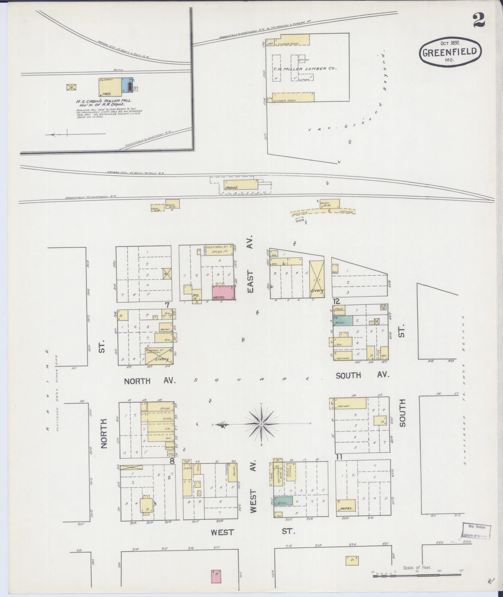 Sanborn Fire Insurance Map from Greenfield, Dade County, Missouri (1892), Sheet #0002 - Complete Map Set gallery image, historic Sanborn map, vintage wall art, Missouri Missouri