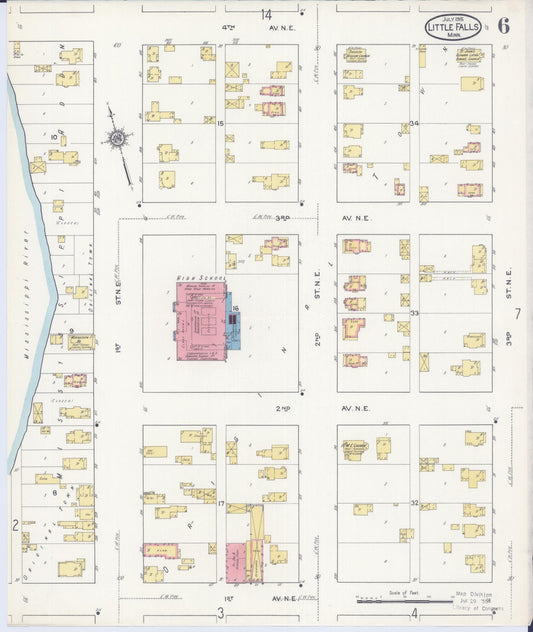 Sanborn Fire Insurance Map from Little Falls, Morrison County, Minnesota (1915), Sheet #0006 - Historic Sanborn Fire Insurance Map Print, vintage old map wall art, antique decor, genealogy gift, Minnesota Minnesota map