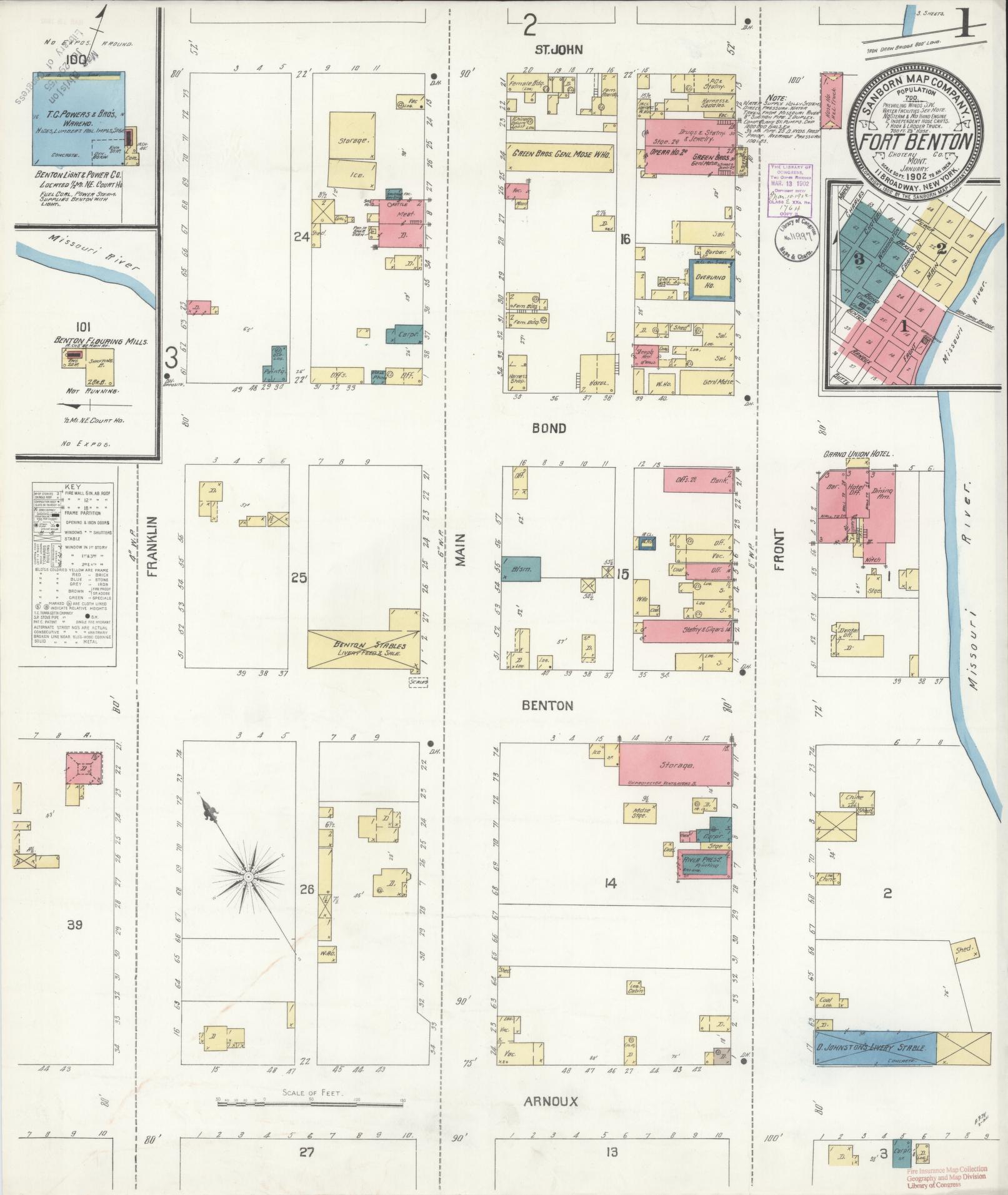 Sanborn Fire Insurance Map from Fort Benton, Chouteau County, Montana (1902), Sheet #0001 - Complete Map Set gallery image, historic Sanborn map, vintage wall art, Montana Montana