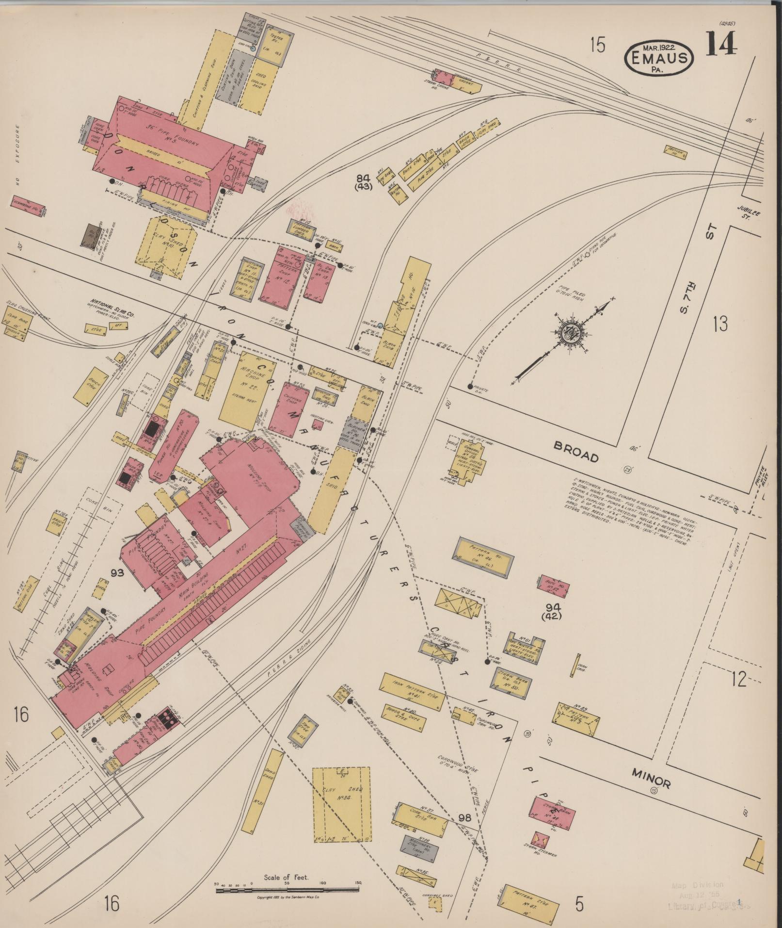 Sanborn Fire Insurance Map from Emaus, Lehigh County, Pennsylvania (1922), Sheet #0014 - Historic Sanborn Fire Insurance Map Print, vintage old map wall art, antique decor, genealogy gift, Pennsylvania Pennsylvania map