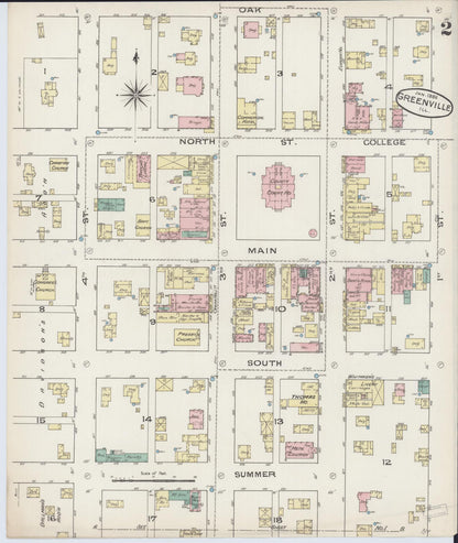 Sanborn Fire Insurance Map from Greenville, Bond County, Illinois (1886), Sheet #0002 - Historic Sanborn Fire Insurance Map Print, vintage old map wall art, antique decor, genealogy gift, Illinois Illinois map