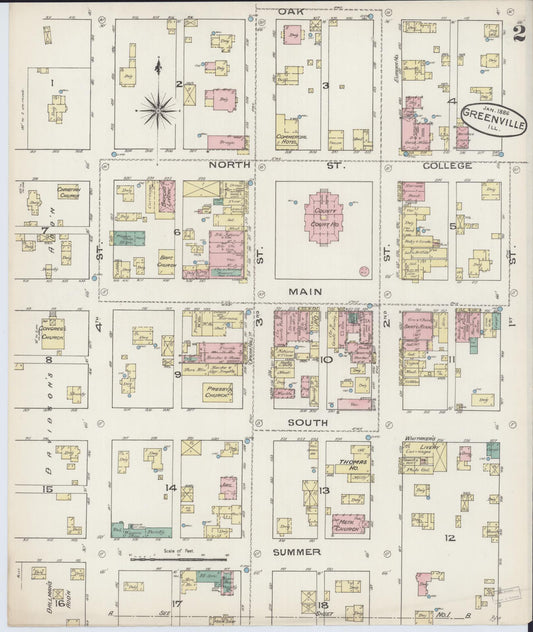 Sanborn Fire Insurance Map from Greenville, Bond County, Illinois (1886), Sheet #0002 - Historic Sanborn Fire Insurance Map Print, vintage old map wall art, antique decor, genealogy gift, Illinois Illinois map