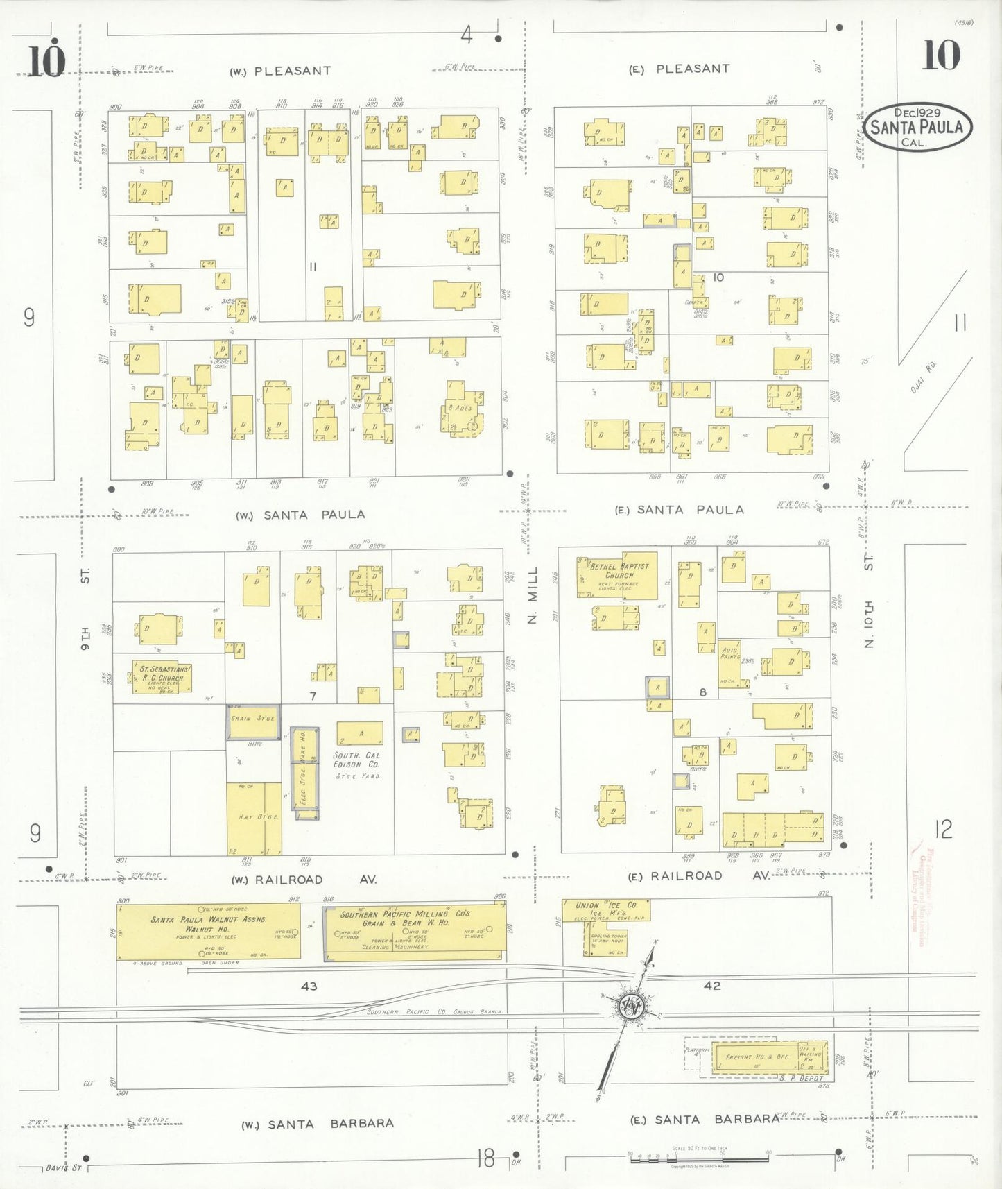 Sanborn Fire Insurance Map from Santa Paula, Ventura County, California (1929), Sheet #0010 - Complete Map Set gallery image, historic Sanborn map, vintage wall art, California California