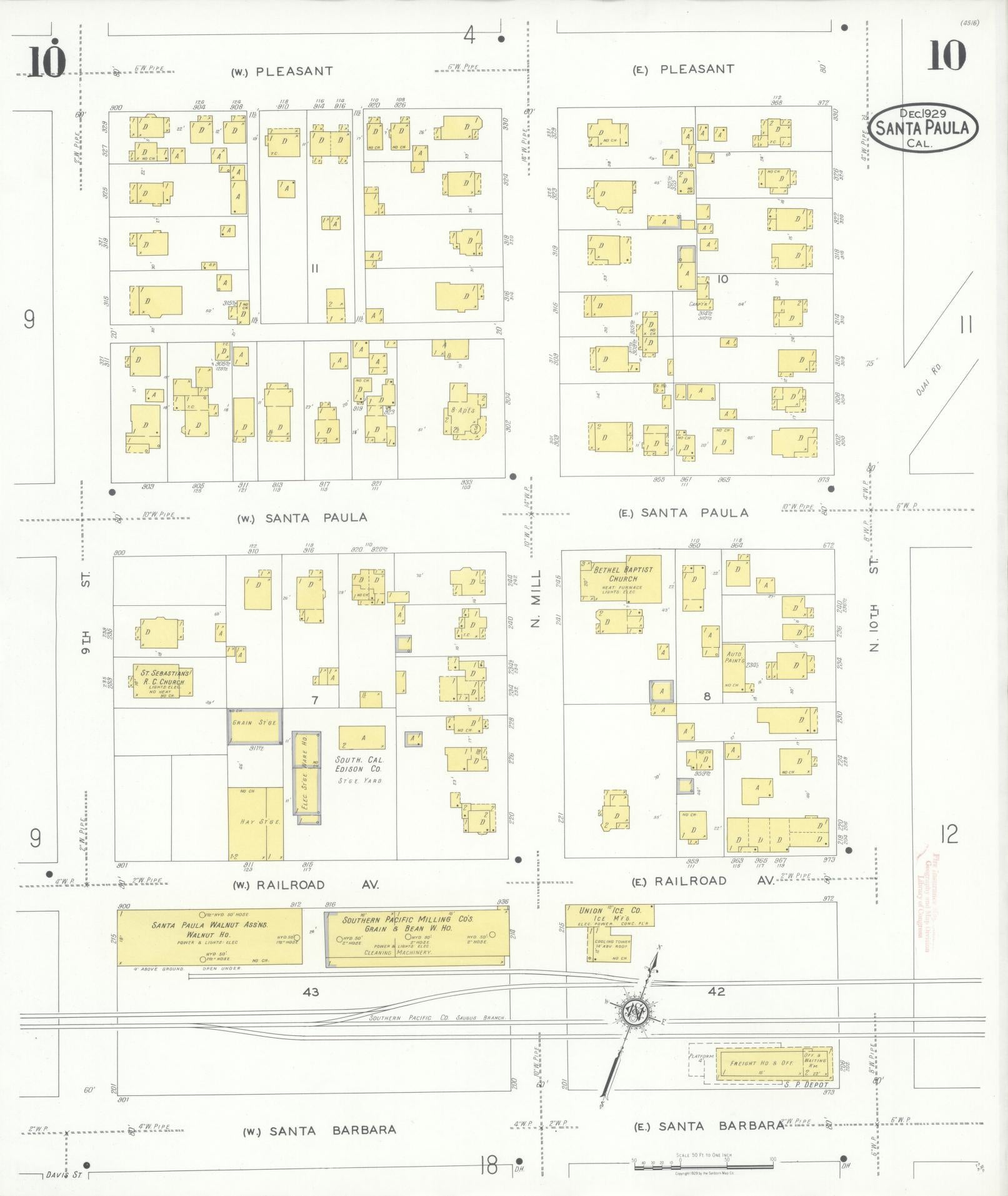 Sanborn Fire Insurance Map from Santa Paula, Ventura County, California (1929), Sheet #0010 - Complete Map Set gallery image, historic Sanborn map, vintage wall art, California California