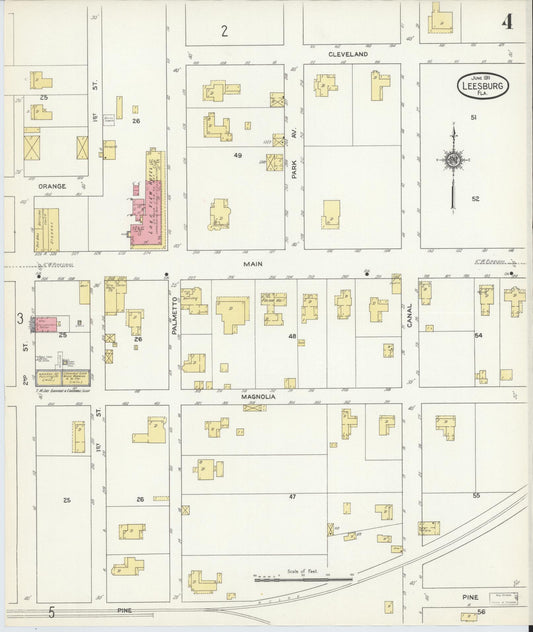 Sanborn Fire Insurance Map from Leesburg, Lake County, Florida (1911), Sheet #0004 - Historic Sanborn Fire Insurance Map Print, vintage old map wall art, antique decor, genealogy gift, Florida Florida map