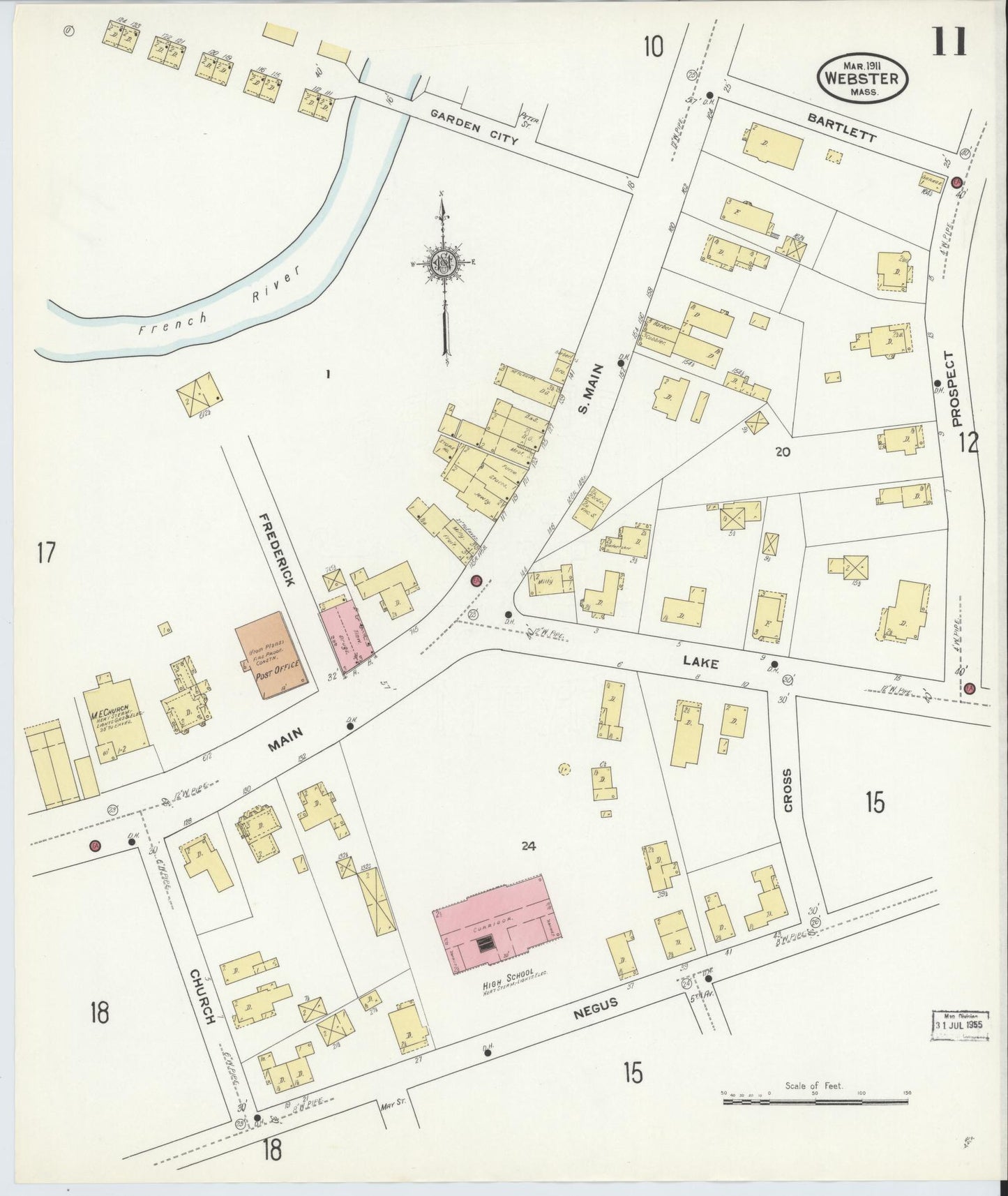 Sanborn Fire Insurance Map from Webster, Worcester County, Massachusetts (1911), Sheet #0011 - Complete Map Set gallery image, historic Sanborn map, vintage wall art, Massachusetts Massachusetts