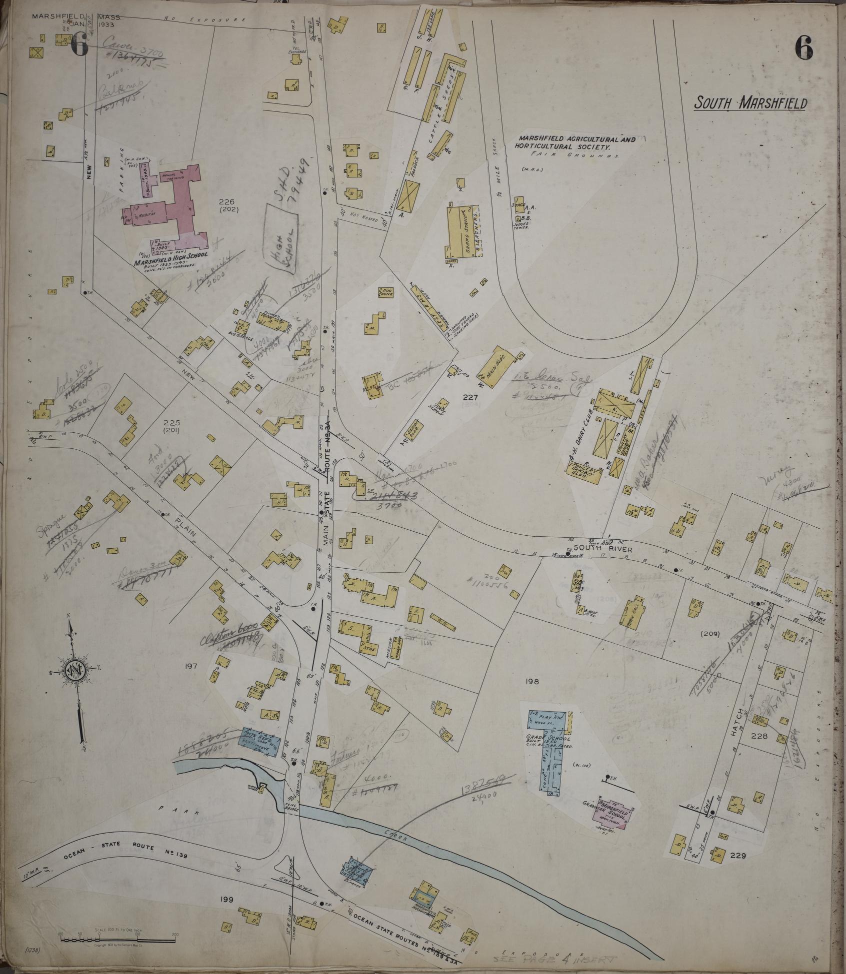 Sanborn Fire Insurance Map from Marshfield, Plymouth County, Massachusetts (1950), Sheet #0006 - Complete Map Set gallery image, historic Sanborn map, vintage wall art, Massachusetts Massachusetts