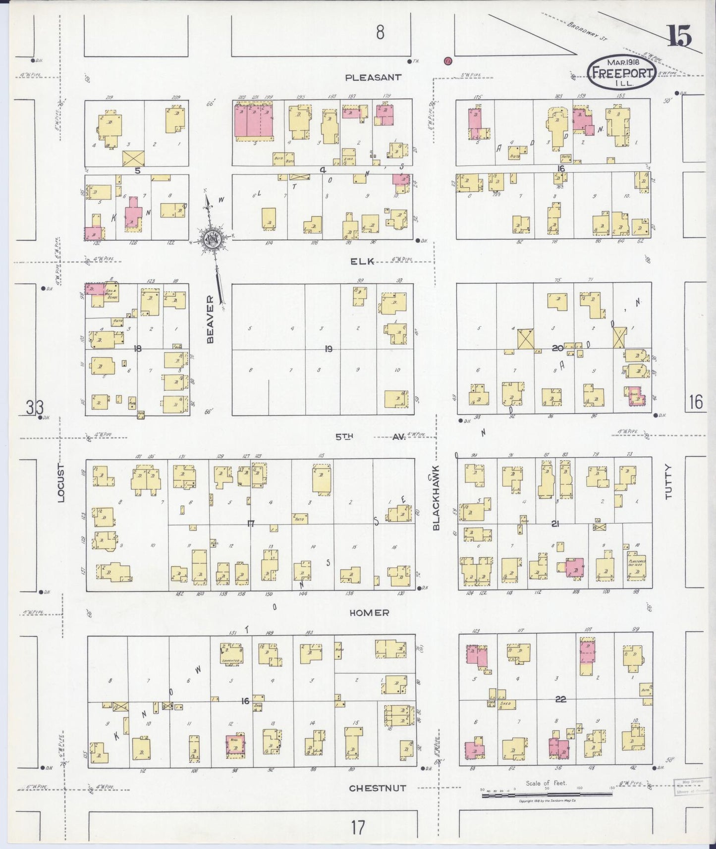 Sanborn Fire Insurance Map from Freeport, Stephenson County, Illinois (1918), Sheet #0015 - Complete Map Set gallery image, historic Sanborn map, vintage wall art, Illinois Illinois