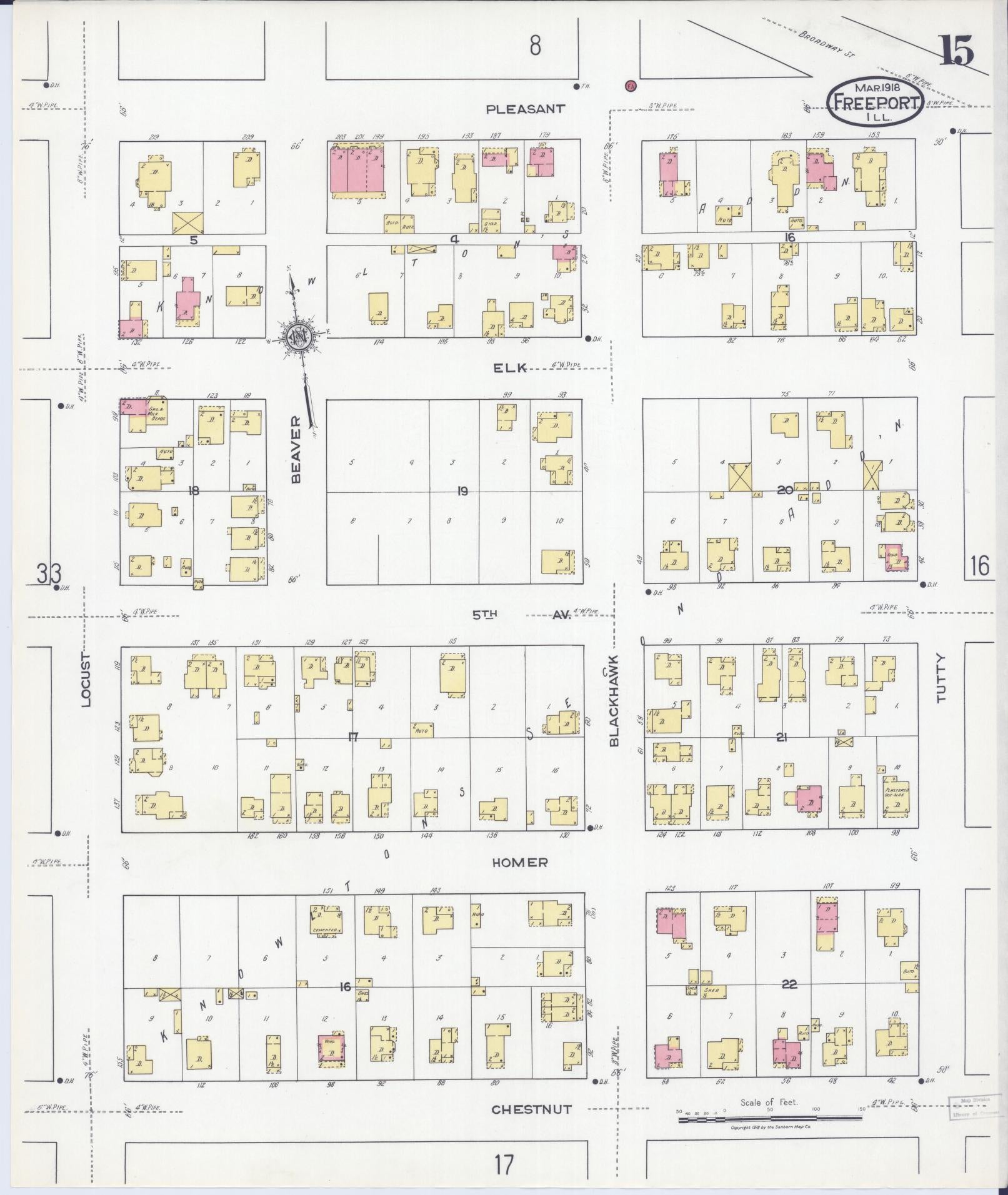 Sanborn Fire Insurance Map from Freeport, Stephenson County, Illinois (1918), Sheet #0015 - Complete Map Set gallery image, historic Sanborn map, vintage wall art, Illinois Illinois
