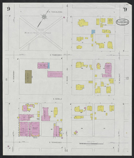 Sanborn Fire Insurance Map from Florence, Lauderdale County, Alabama (1928), Sheet #0009 - Historic Sanborn Fire Insurance Map Print, vintage old map wall art, antique decor, genealogy gift, Alabama Alabama map
