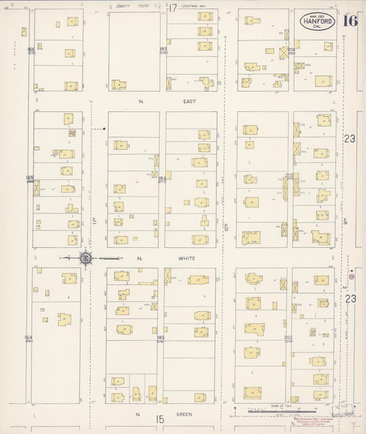 Sanborn Fire Insurance Map from Hanford, Kings County, California (1913), Sheet #0016 - Historic Sanborn Fire Insurance Map Print, vintage old map wall art, antique decor, genealogy gift, California California map