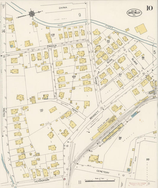 Sanborn Fire Insurance Map from Grass Valley, Nevada County, California (1912), Sheet #0010 - Historic Sanborn Fire Insurance Map Print, vintage old map wall art, antique decor, genealogy gift, California California map