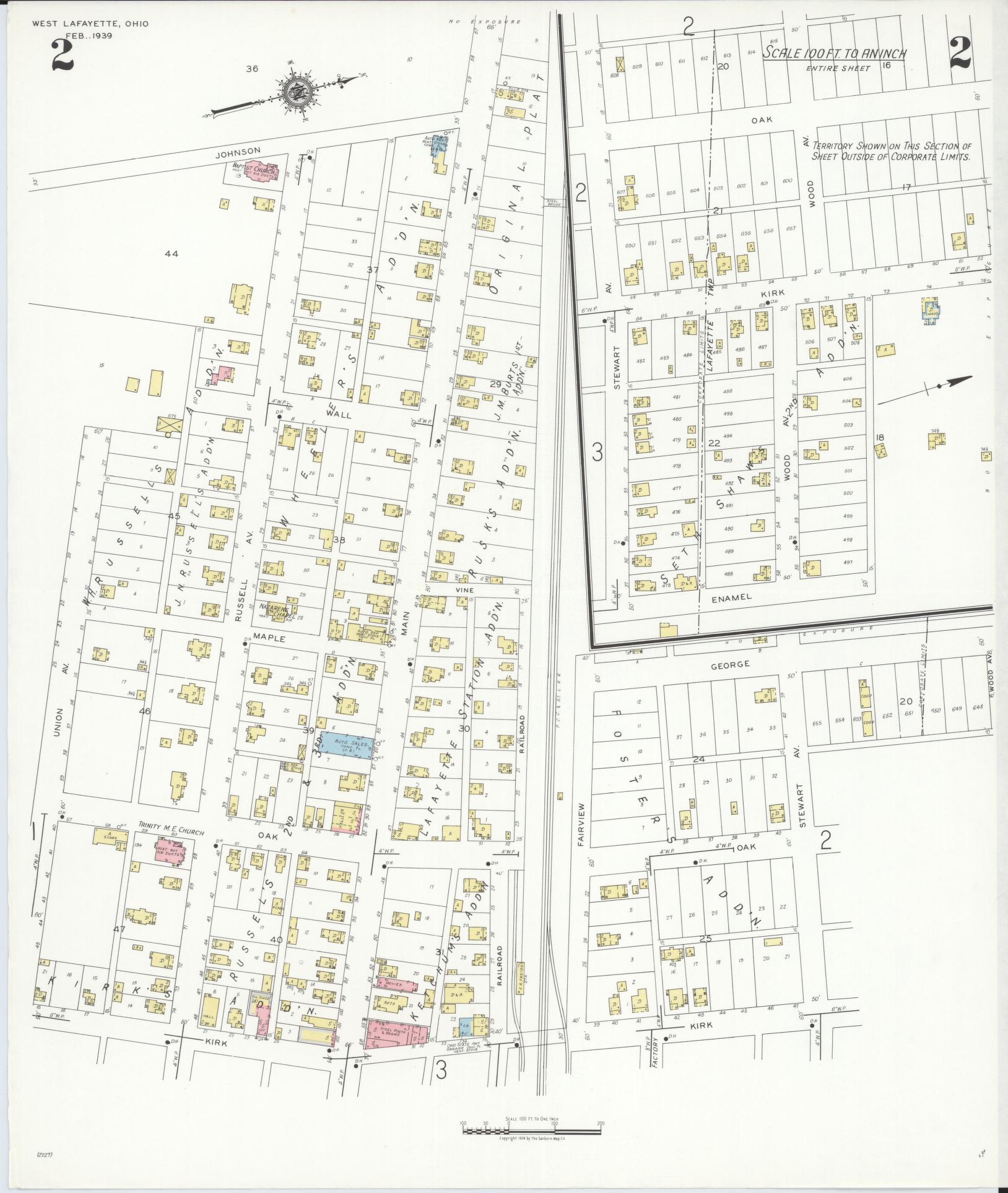 Sanborn Fire Insurance Map from West Lafayette, Coshocton County, Ohio (1939), Sheet #0002 - Complete Map Set gallery image, historic Sanborn map, vintage wall art, Ohio Ohio