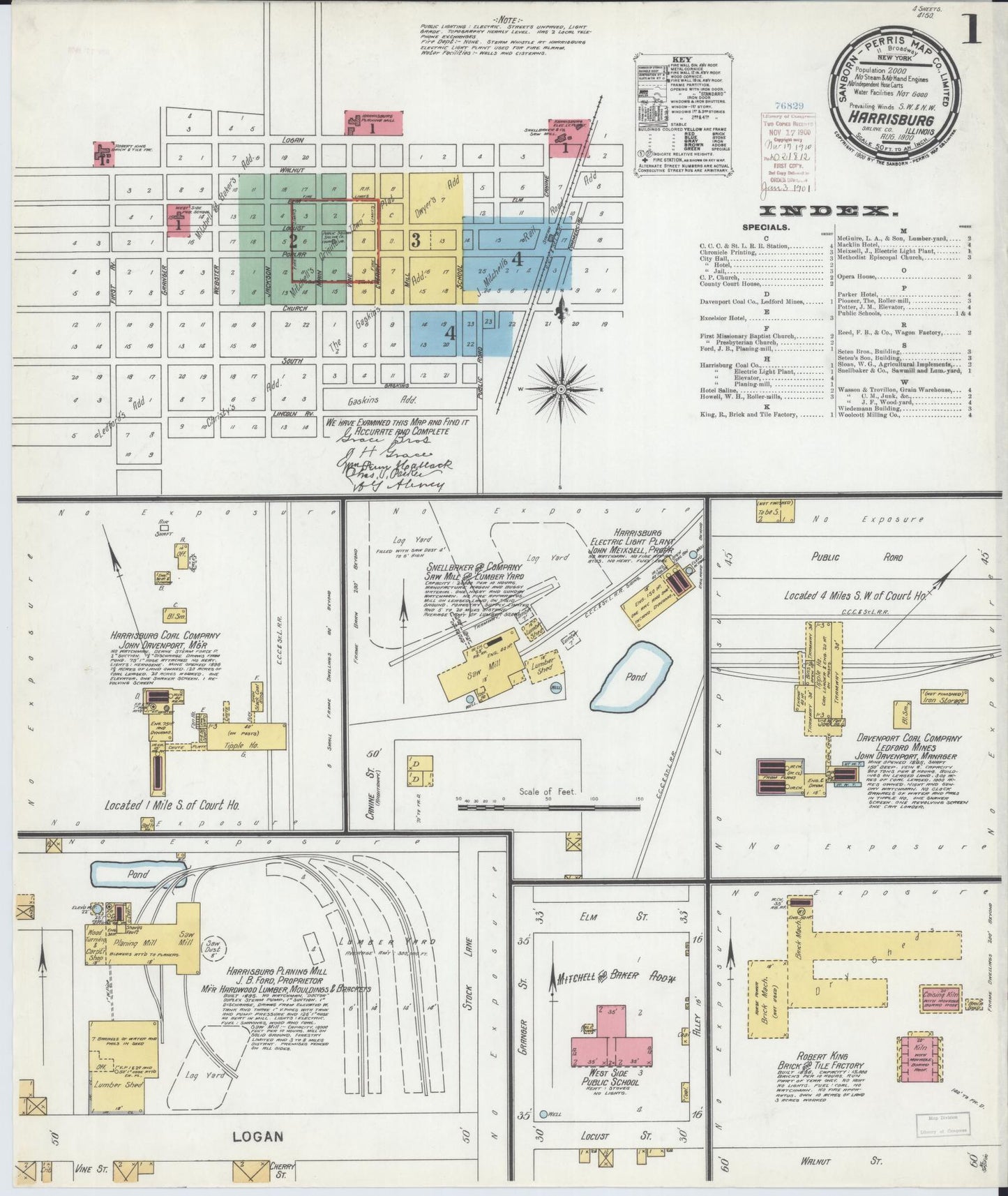 Sanborn Fire Insurance Map from Harrisburg, Saline County, Illinois (1900), Sheet #0001 - Complete Map Set gallery image, historic Sanborn map, vintage wall art, Illinois Illinois