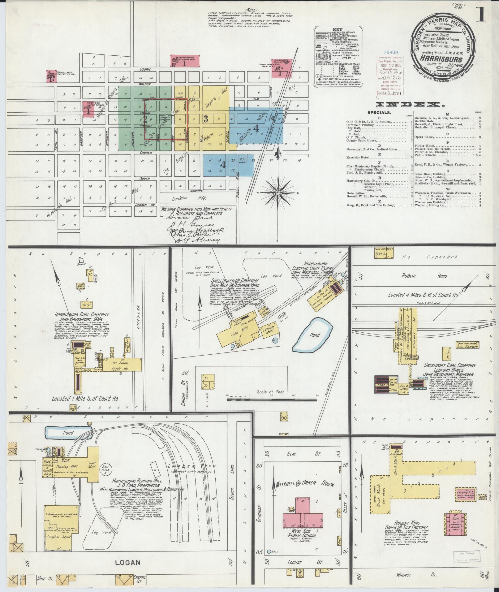 Sanborn Fire Insurance Map from Harrisburg, Saline County, Illinois (1900), Sheet #0001 - Complete Map Set gallery image, historic Sanborn map, vintage wall art, Illinois Illinois