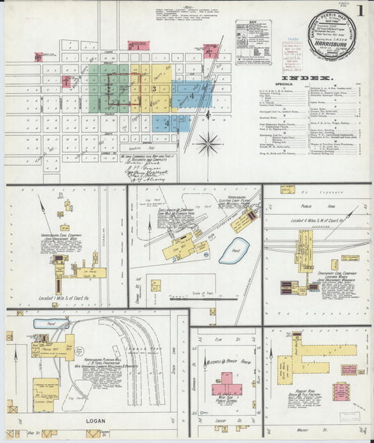 Sanborn Fire Insurance Map from Harrisburg, Saline County, Illinois (1900), Sheet #0001 - Complete Map Set gallery image, historic Sanborn map, vintage wall art, Illinois Illinois