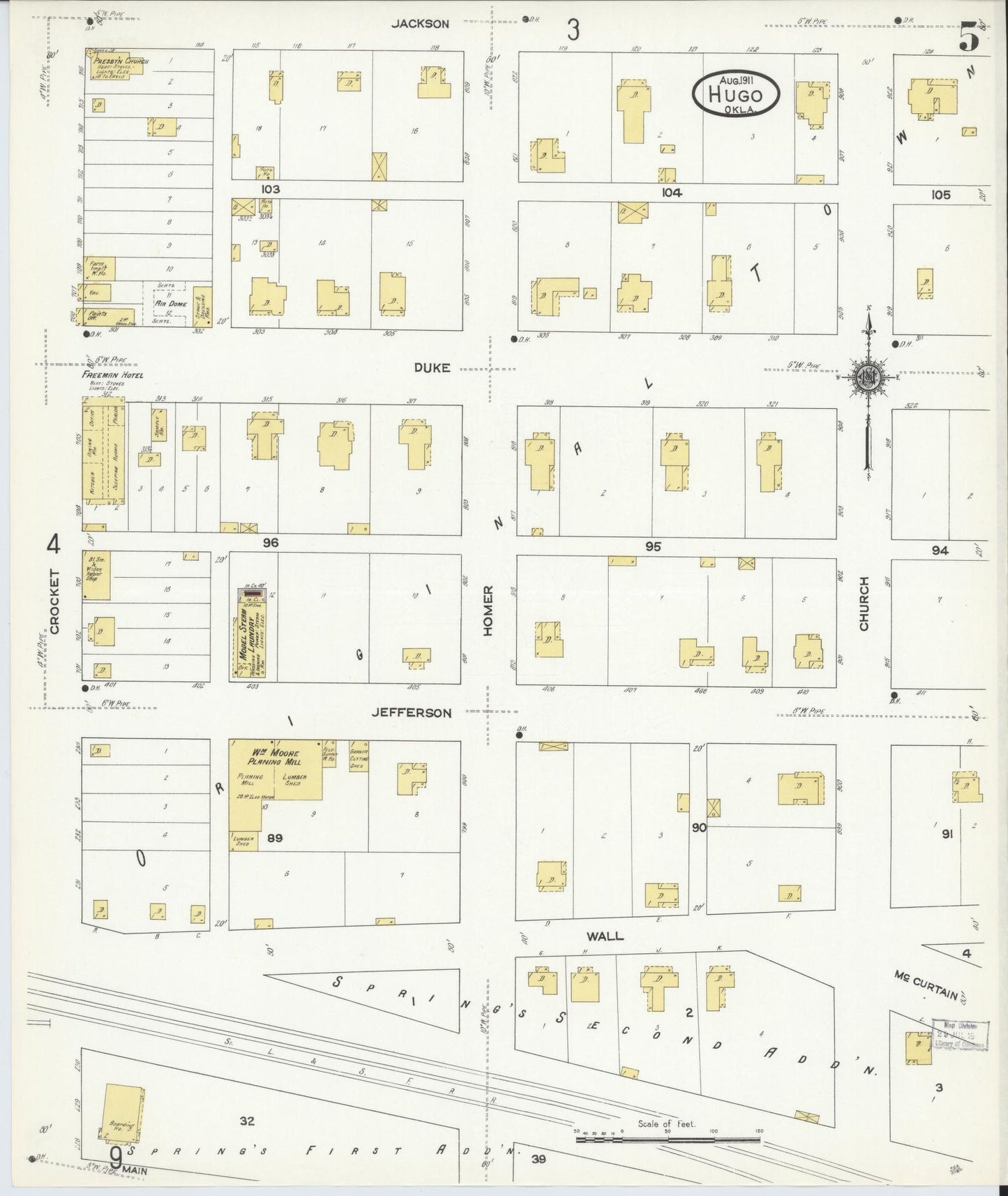 Sanborn Fire Insurance Map from Hugo, Choctaw County, Oklahoma (1911), Sheet #0005 - Historic Sanborn Fire Insurance Map Print, vintage old map wall art, antique decor, genealogy gift, Oklahoma Oklahoma map