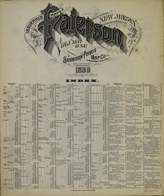Sanborn Fire Insurance Map from Paterson, Passaic County, New Jersey (1899), Sheet #0001 - Historic Sanborn Fire Insurance Map Print, vintage old map wall art, antique decor, genealogy gift, New Jersey New Jersey map