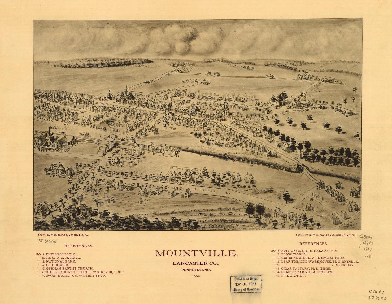 Mountville, Lancaster Co., Pennsylvania 1894. (1894) – Historic Bird’s-Eye View Panorama Print