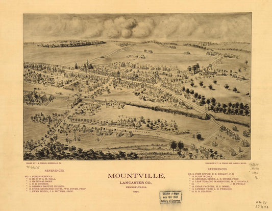 Mountville, Lancaster Co., Pennsylvania 1894. (1894) – Historic Bird’s-Eye View Panorama Print