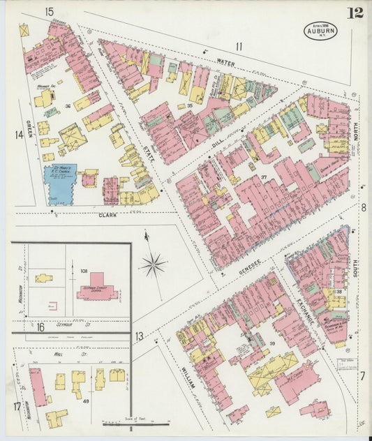 Sanborn Fire Insurance Map from Auburn, Cayuga County, New York (1898), Sheet #0012 - Historic Sanborn Fire Insurance Map Print, vintage old map wall art, antique decor, genealogy gift, New York New York map