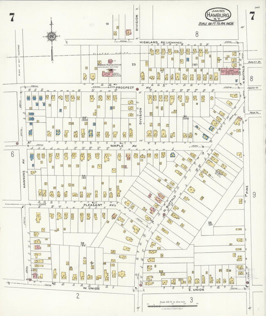 Sanborn Fire Insurance Map from Hamburg, Erie County, New York (1923), Sheet #0007 - Historic Sanborn Fire Insurance Map Print, vintage old map wall art, antique decor, genealogy gift, New York New York map