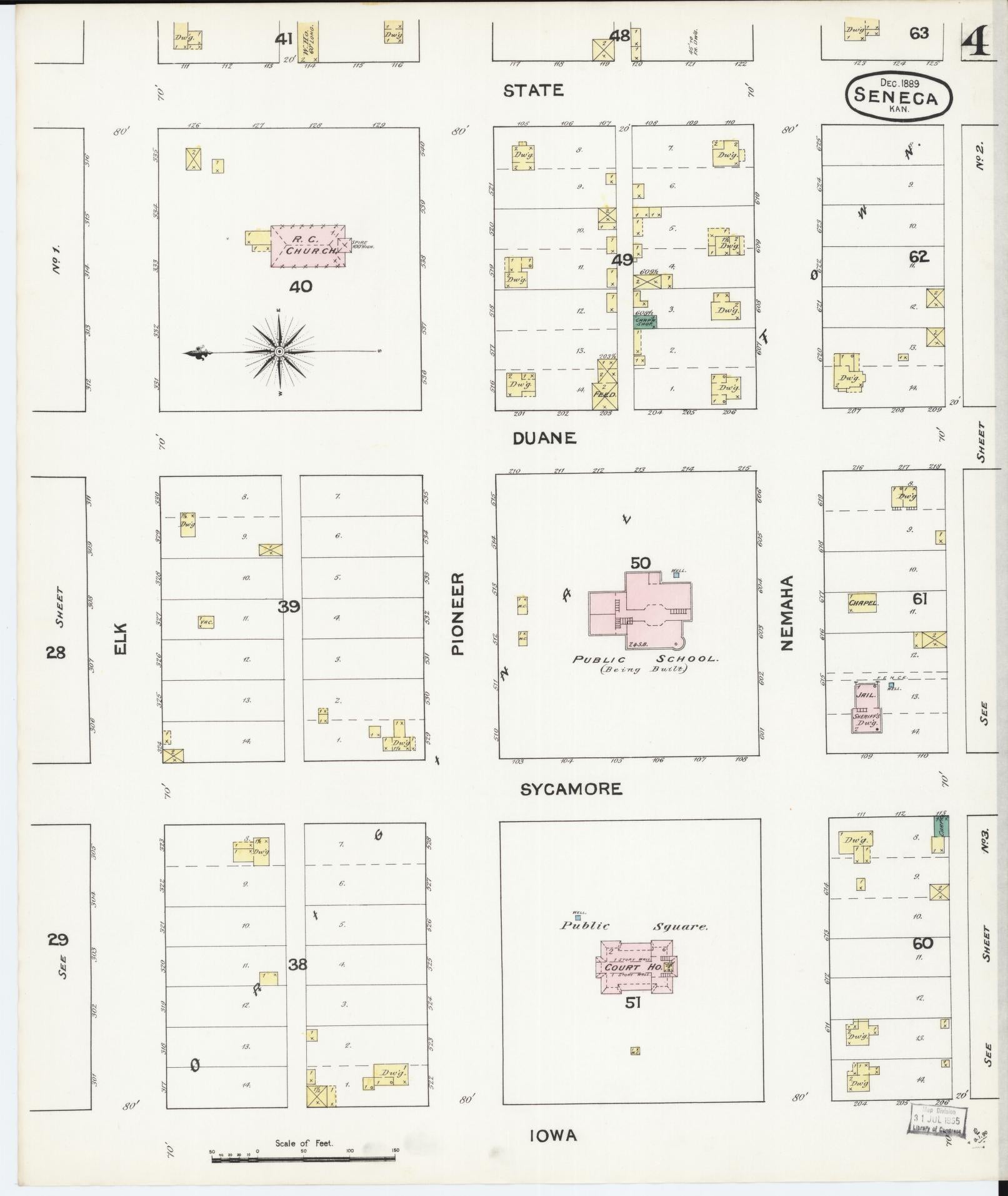 Sanborn Fire Insurance Map from Seneca, Nemaha County, Kansas (1889), Sheet #0004 - Historic Sanborn Fire Insurance Map Print, vintage old map wall art, antique decor, genealogy gift, Kansas Kansas map