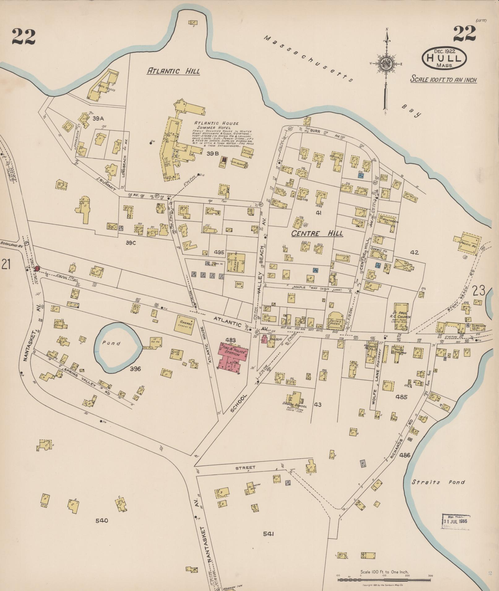 Sanborn Fire Insurance Map from Hull, Plymouth County, Massachusetts (1922), Sheet #0022 - Historic Sanborn Fire Insurance Map Print, vintage old map wall art, antique decor, genealogy gift, Massachusetts Massachusetts map
