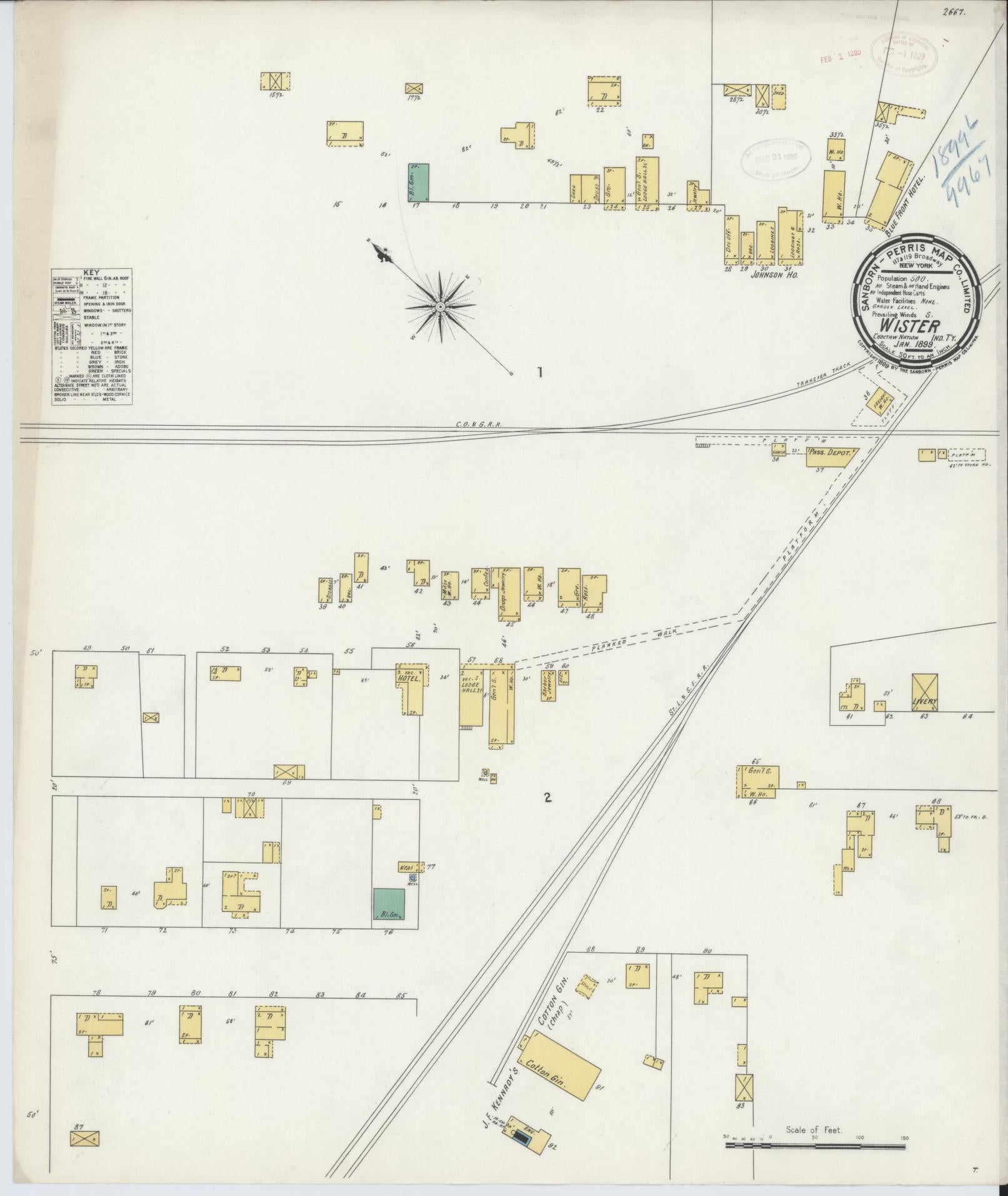 Sanborn Fire Insurance Map from Wister, Le Flore County, Oklahoma (1899), Sheet #0001 - Historic Sanborn Fire Insurance Map Print, vintage old map wall art, antique decor, genealogy gift, Oklahoma Oklahoma map