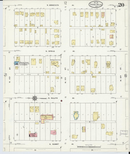 Sanborn Fire Insurance Map from Sioux Falls, Minnehaha County, South Dakota (1911), Sheet #0020 - Historic Sanborn Fire Insurance Map Print, vintage old map wall art, antique decor, genealogy gift, South Dakota South Dakota map