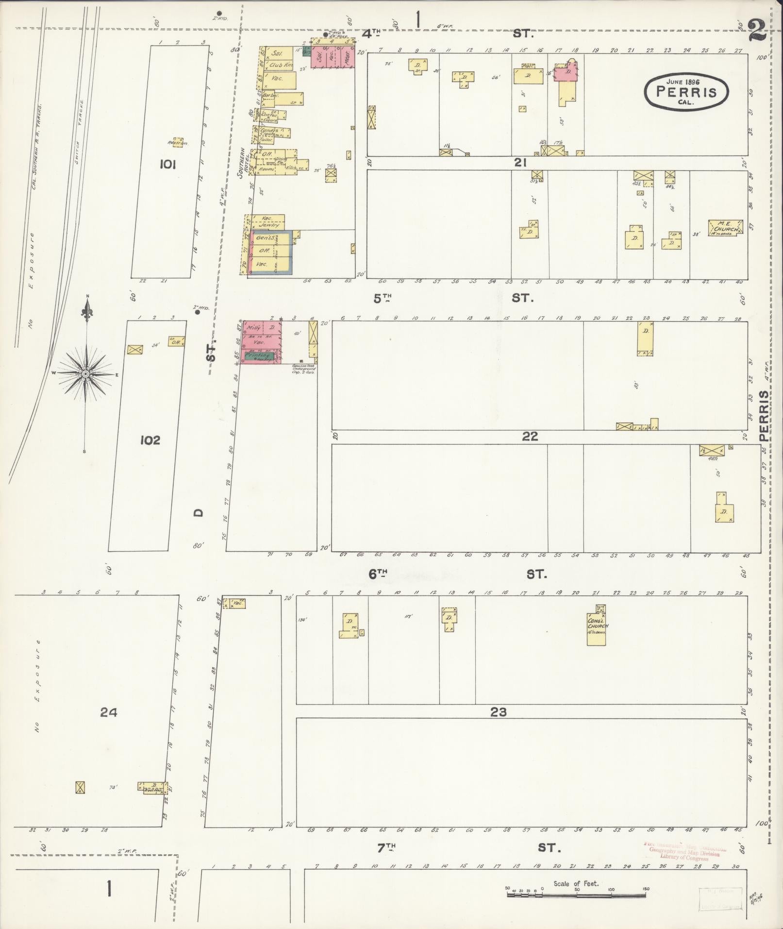 Sanborn Fire Insurance Map from Perris, Riverside County, California (1896), Sheet #0002 - Complete Map Set gallery image, historic Sanborn map, vintage wall art, California California