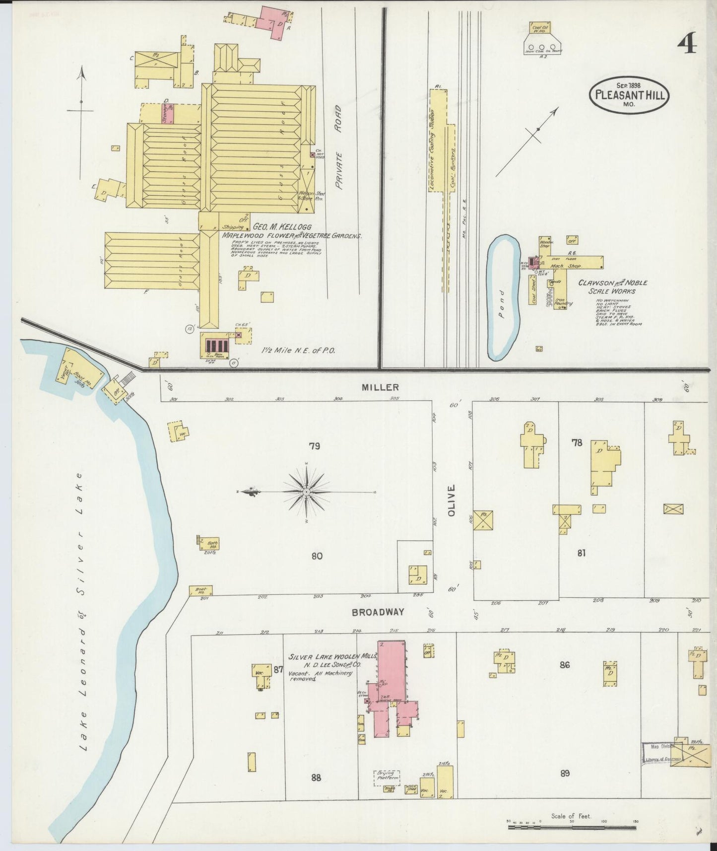 Sanborn Fire Insurance Map from Pleasant Hill, Cass County, Missouri (1898), Sheet #0004 - Historic Sanborn Fire Insurance Map Print, vintage old map wall art, antique decor, genealogy gift, Missouri Missouri map
