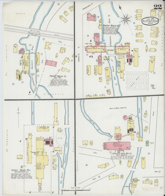 Sanborn Fire Insurance Map from Pittsfield, Berkshire County, Massachusetts (1895), Sheet #0022 - Historic Sanborn Fire Insurance Map Print, vintage old map wall art, antique decor, genealogy gift, Massachusetts Massachusetts map