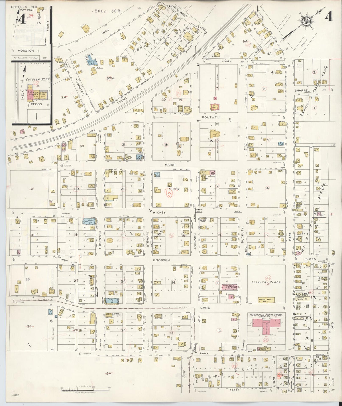 Sanborn Fire Insurance Map from Cotulla, La Salle County, Texas (1948), Sheet #0004 - Historic Sanborn Fire Insurance Map Print, vintage old map wall art, antique decor, genealogy gift, Texas Texas map