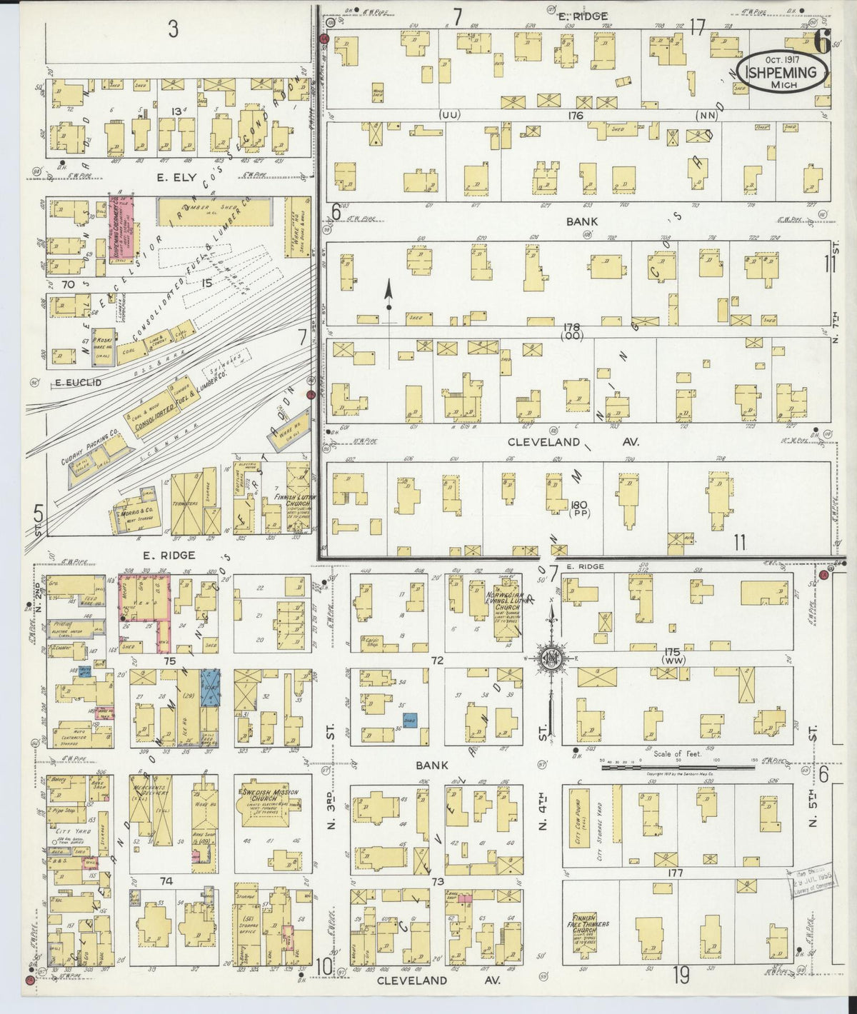 Sanborn Fire Insurance Map from Ishpeming, Marquette County, Michigan (1917), Sheet #0006 - Historic Sanborn Fire Insurance Map Print, vintage old map wall art, antique decor, genealogy gift, Michigan Michigan map