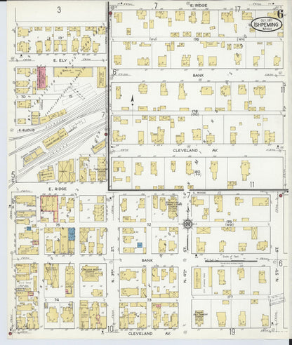Sanborn Fire Insurance Map from Ishpeming, Marquette County, Michigan (1917), Sheet #0006 - Historic Sanborn Fire Insurance Map Print, vintage old map wall art, antique decor, genealogy gift, Michigan Michigan map