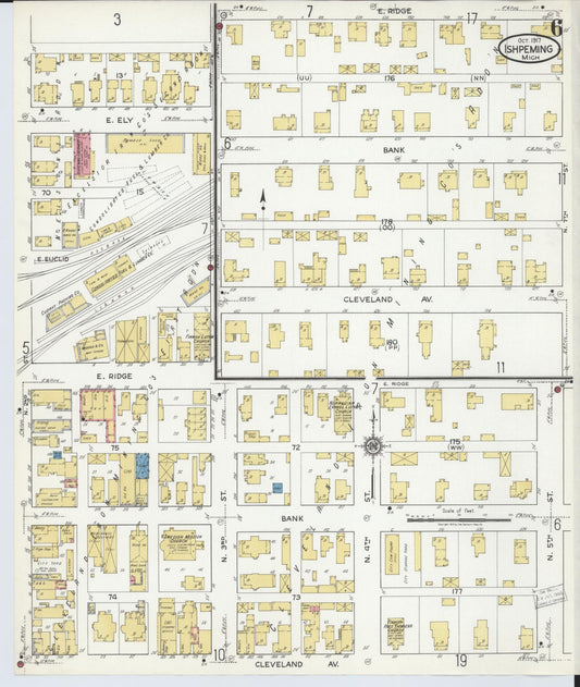 Sanborn Fire Insurance Map from Ishpeming, Marquette County, Michigan (1917), Sheet #0006 - Historic Sanborn Fire Insurance Map Print, vintage old map wall art, antique decor, genealogy gift, Michigan Michigan map