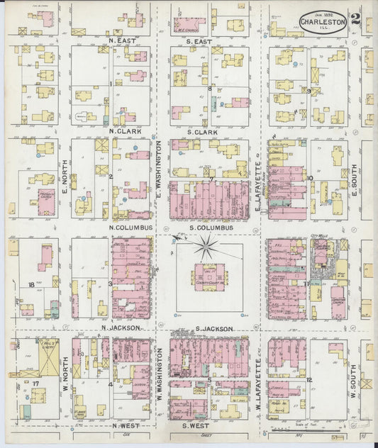 Sanborn Fire Insurance Map from Charleston, Coles County, Illinois (1892), Sheet #0002 - Historic Sanborn Fire Insurance Map Print, vintage old map wall art, antique decor, genealogy gift, Illinois Illinois map
