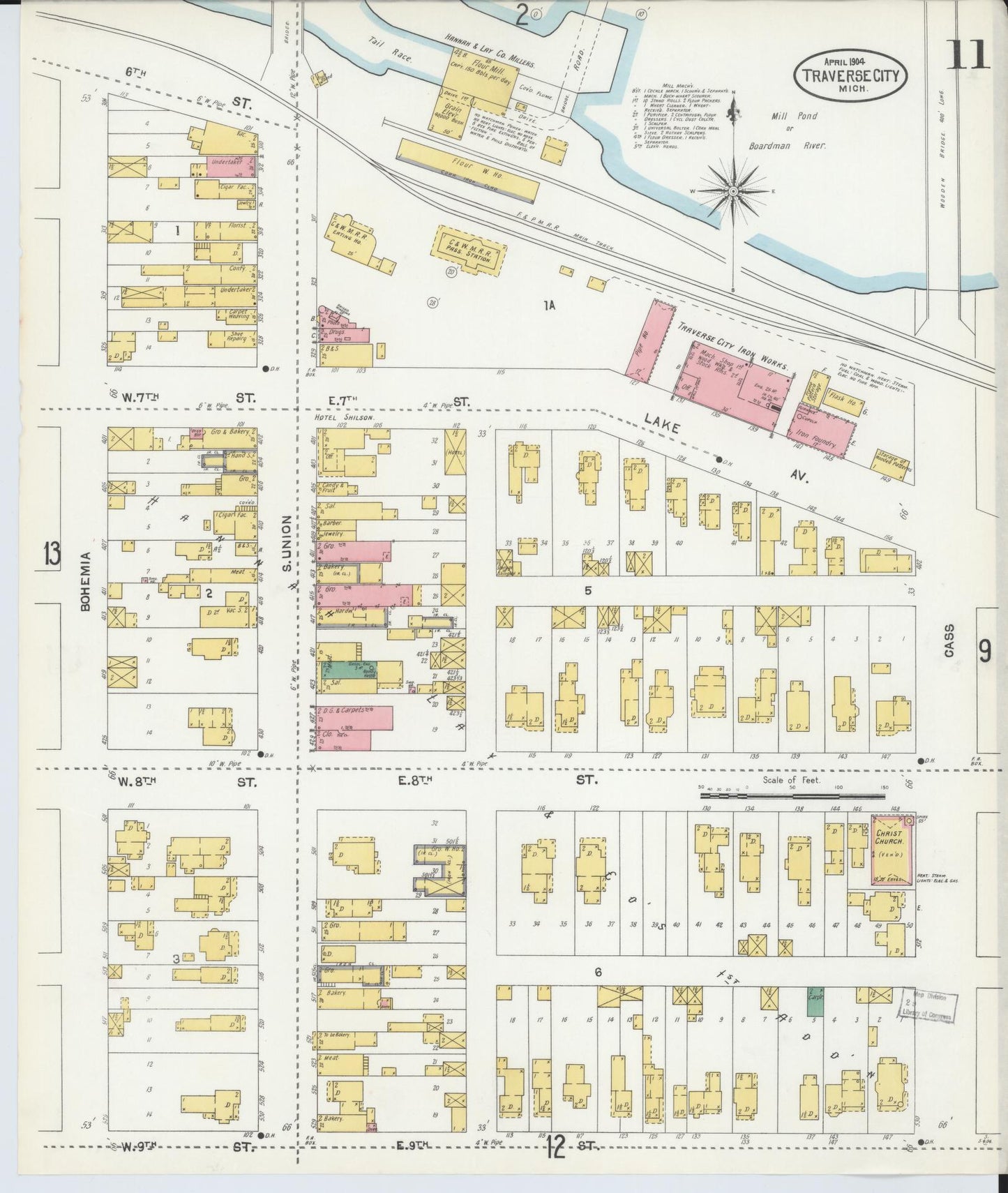 Sanborn Fire Insurance Map from Traverse City, Grand Traverse County, Michigan (1904), Sheet #0011 - Historic Sanborn Fire Insurance Map Print, vintage old map wall art, antique decor, genealogy gift, Michigan Michigan map