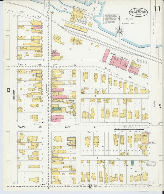 Sanborn Fire Insurance Map from Traverse City, Grand Traverse County, Michigan (1904), Sheet #0011 - Historic Sanborn Fire Insurance Map Print, vintage old map wall art, antique decor, genealogy gift, Michigan Michigan map