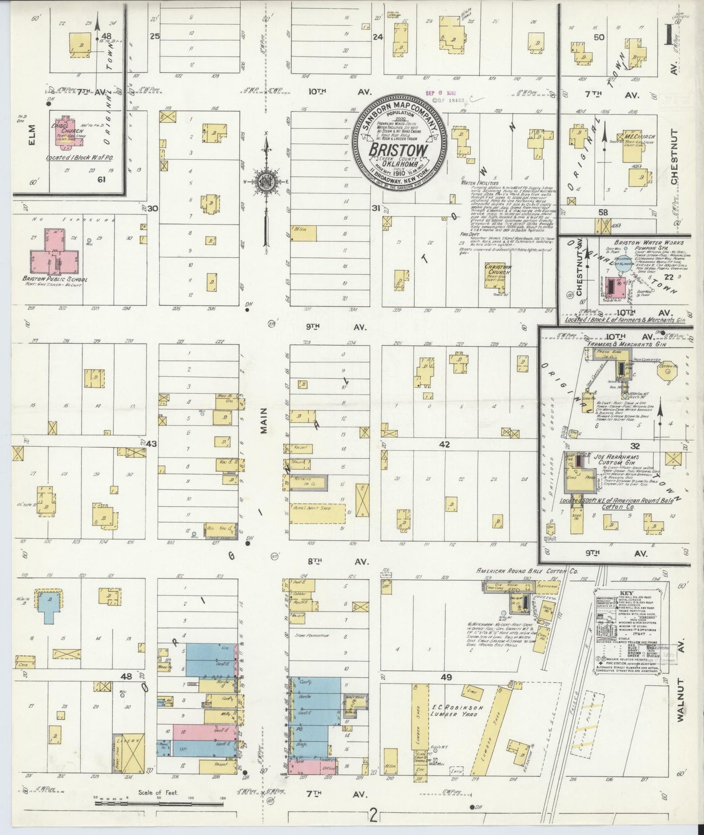 Sanborn Fire Insurance Map from Bristow, Creek County, Oklahoma (1910), Sheet #0001 - Complete Map Set gallery image, historic Sanborn map, vintage wall art, Oklahoma Oklahoma