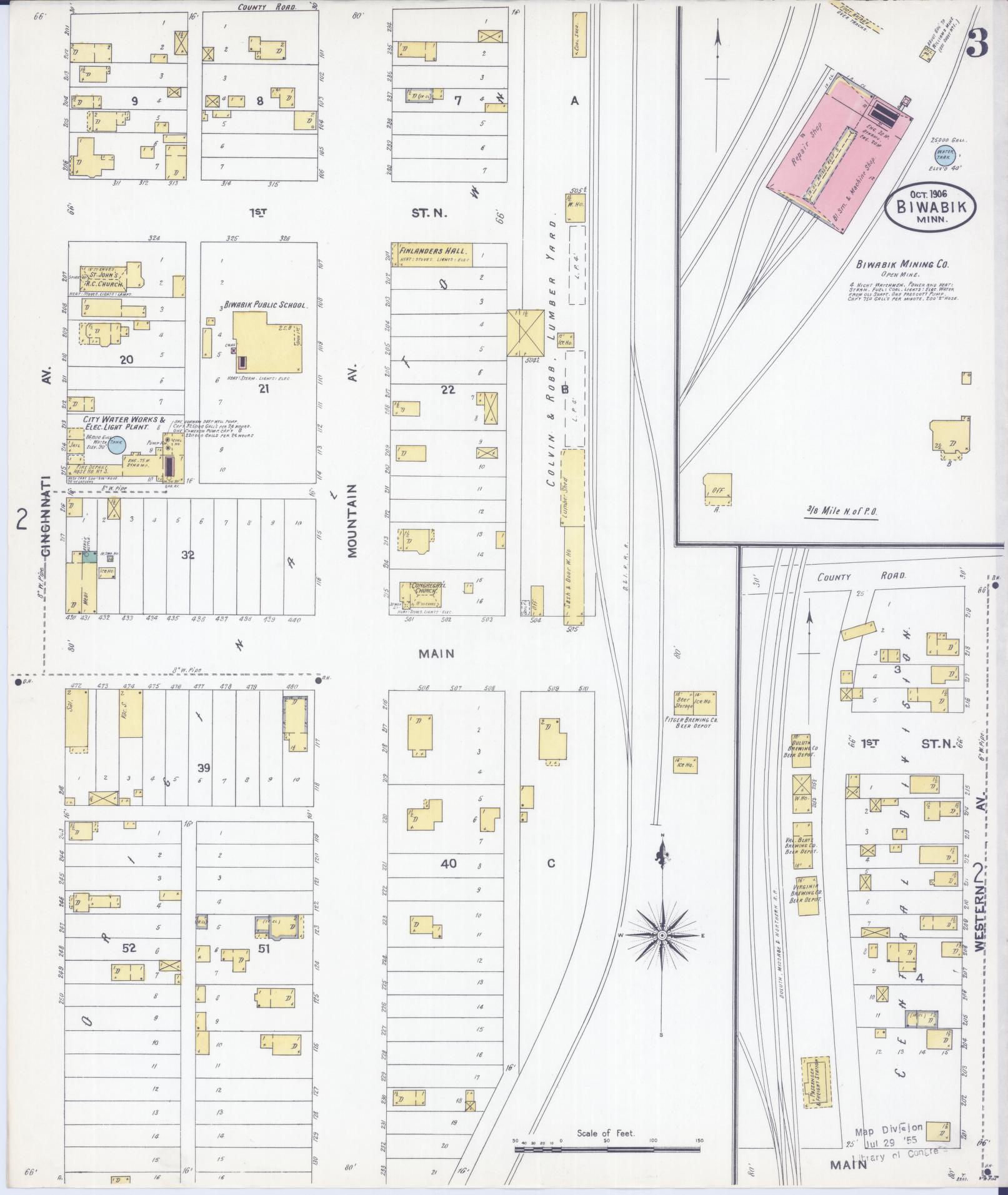 Sanborn Fire Insurance Map from Biwabik, Saint Louis County, Minnesota (1906), Sheet #0003 - Complete Map Set gallery image, historic Sanborn map, vintage wall art, Minnesota Minnesota